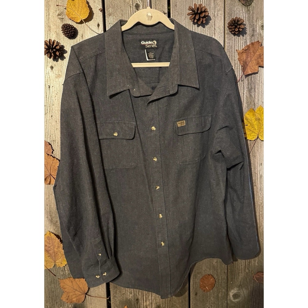 Guide Series Heavy Weight Chamois Gray Long Sleeve Button Down Shirt Sz 2XL TbA2